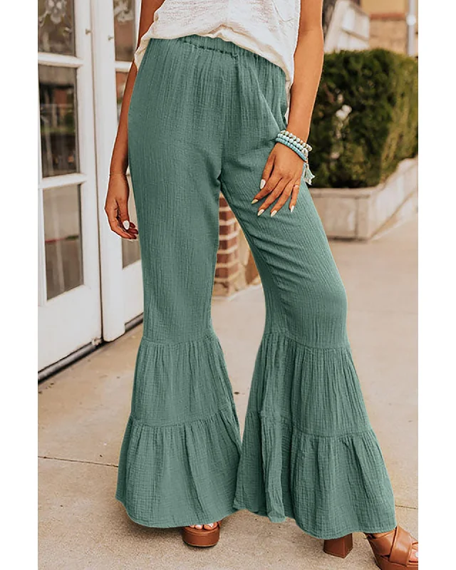 Azura Exchange Textured High Waist Ruffled Bell Bottom Pants - M