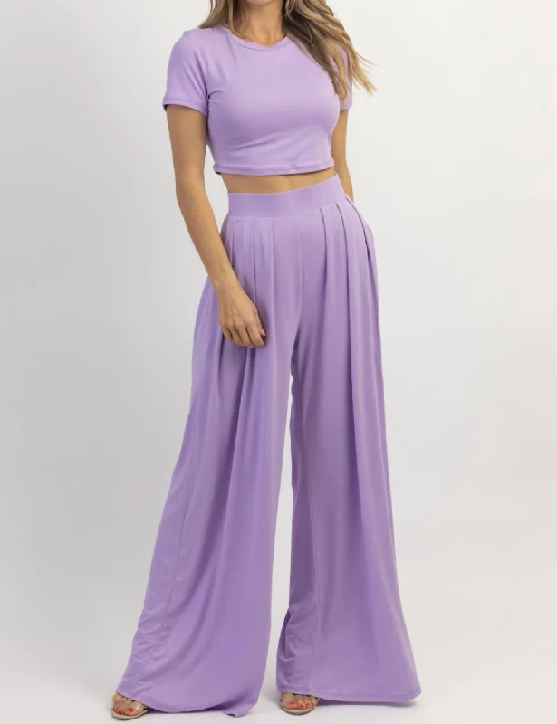 Butter Soft Palazzo Pant Top Set In Lilac