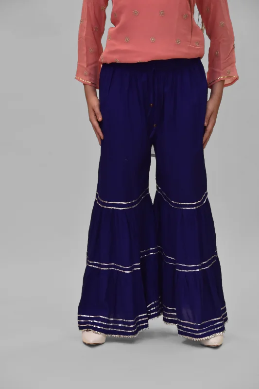 Cotton Silk Navy Blue Sharara pants