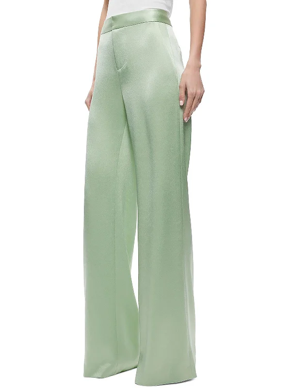 Deanna Womens Satin High Waist Wide Leg Pants