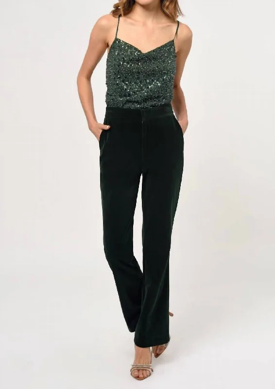 Milton Velvet Straight Leg Trouser In Forest Green