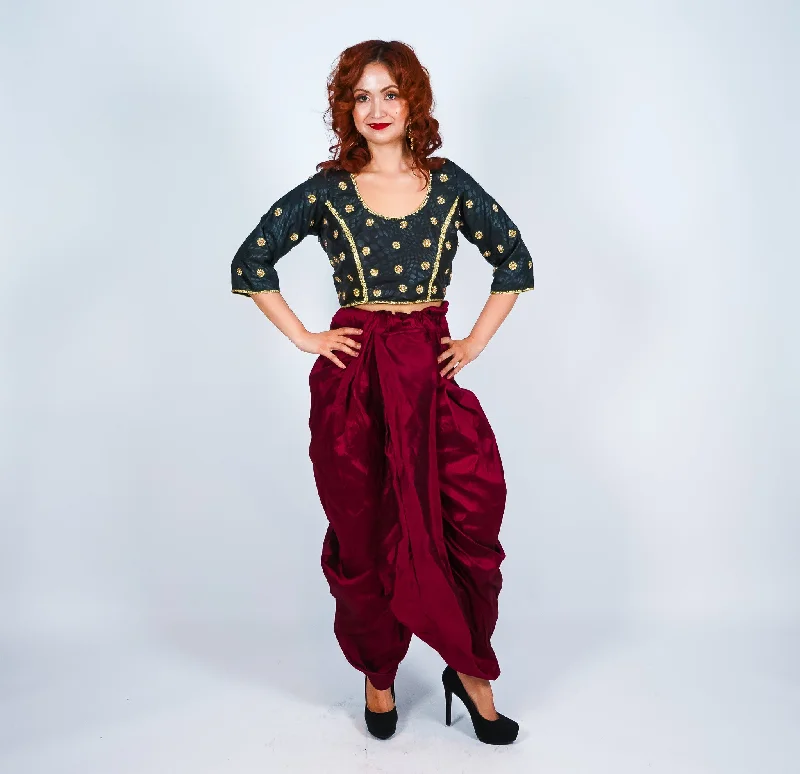 Silk Maroon Dhoti Pants