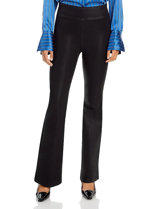 Womens High Rise Coated Flared Pants