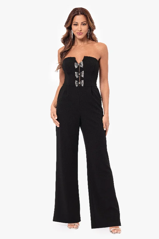 "Melinda" Long Scuba Crepe Embellished Bow Jumpsuit