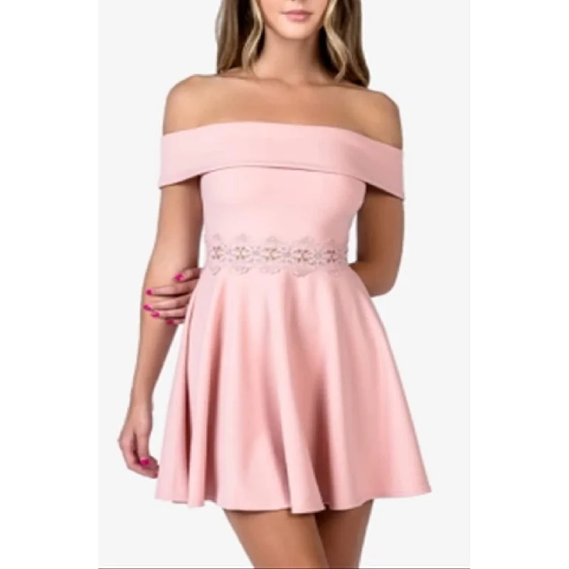 B Darlin Women's Embroidered Off Shoulder Short Formal Fit Flare Dress Pink Size 13-14 - 13/14