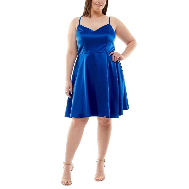 B Darlin Women's Satin A Line Dress Blue Size 16W