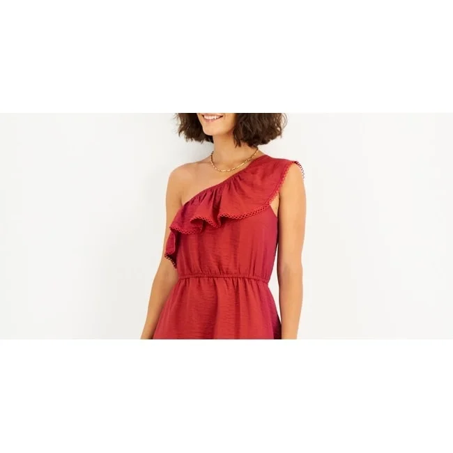 Bar Iii Women's One Shoulder Ruffled Hem Dress Red Size Small