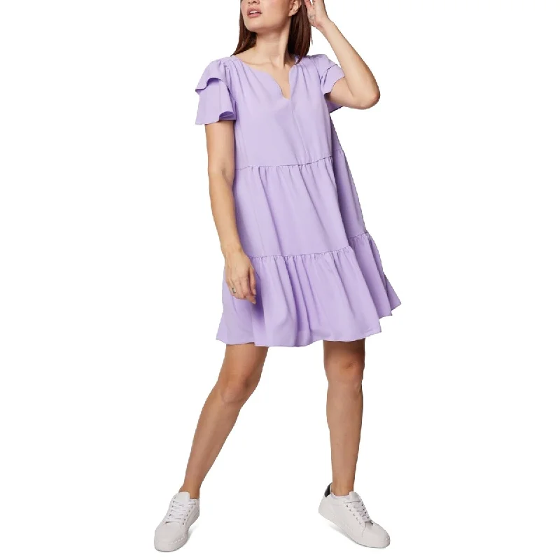 Bcbgeneration Women's Ruffled Sleeve Tiered Mini Dress Purple Size 10