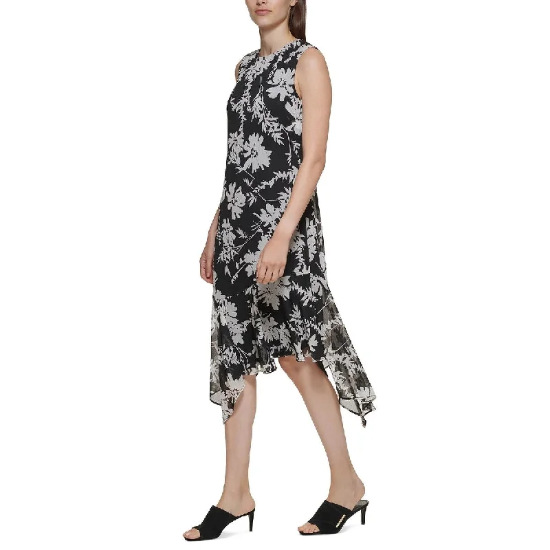 Calvin Klein Women's Floral Print Asymmetrical Shift Dress Black Size 4