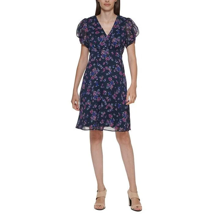 Calvin Klein Women's Floral Print Fit & Flare Dress Blue Size 4