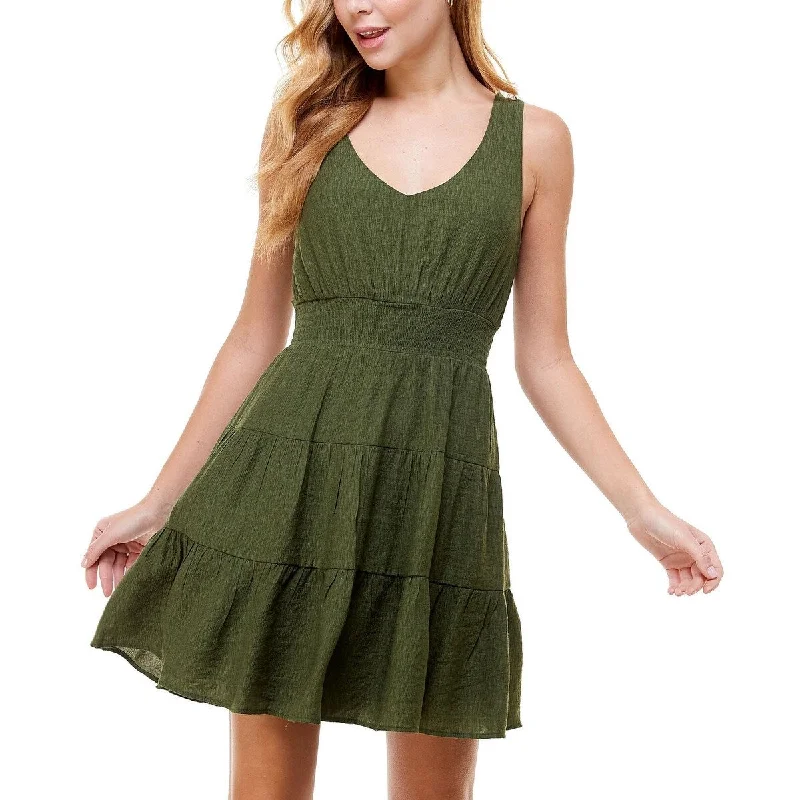 City Studios Junior's Tiered Tie Back A Line Dress Green Size Xx-Large