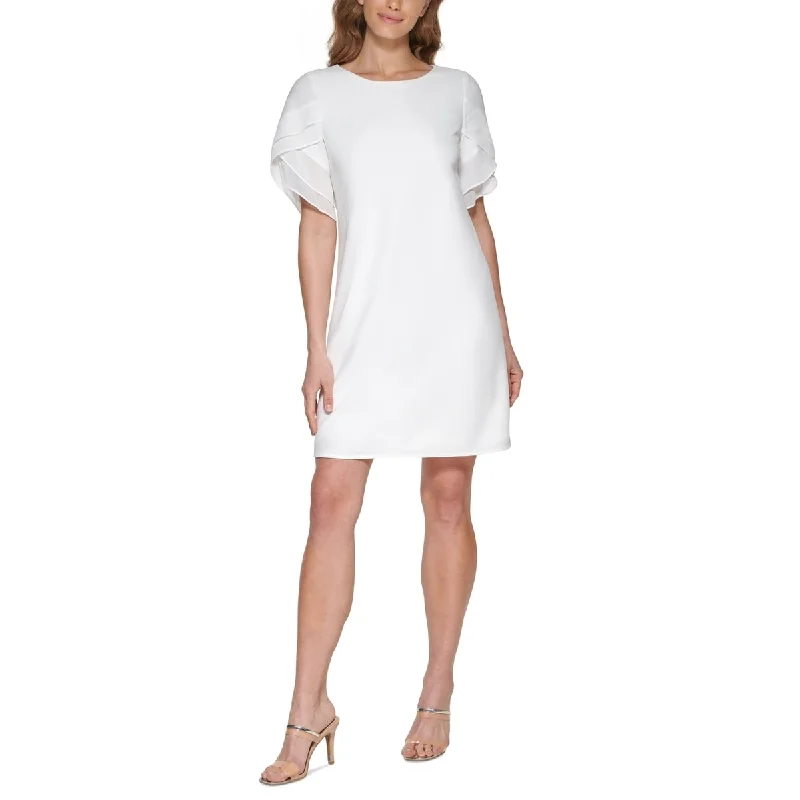 DKNY Women's Chiffon Trim Shift Dress White Size 8