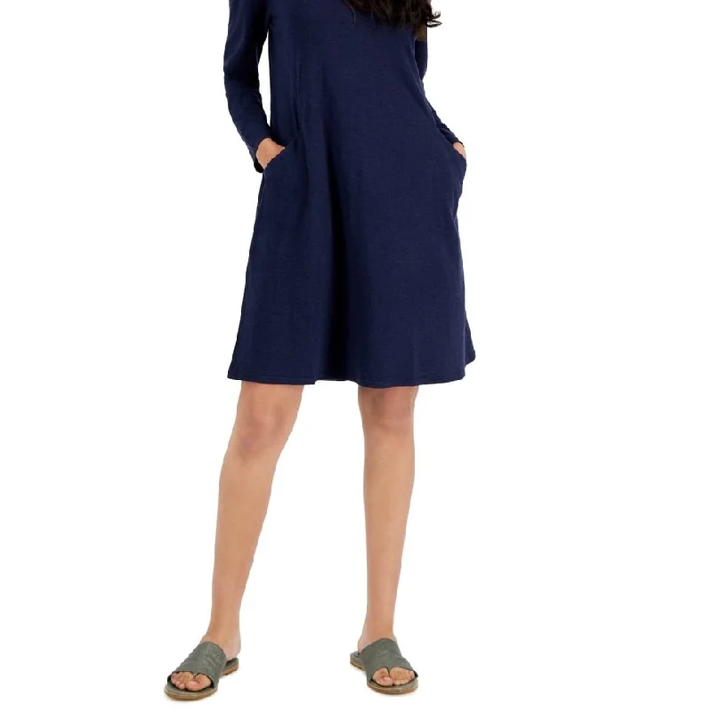 Eileen Fisher Women's V Neck Long Sleeve Knit Dress Blue Size Xx-Small