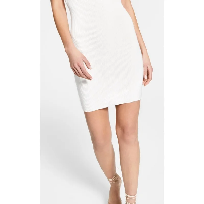 Guess Women's Ribbed Cutout Shoulder Dress White Size Small