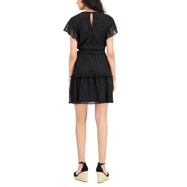 Inc International Concept Women's Lace Tie Waist Dress Black Size 10