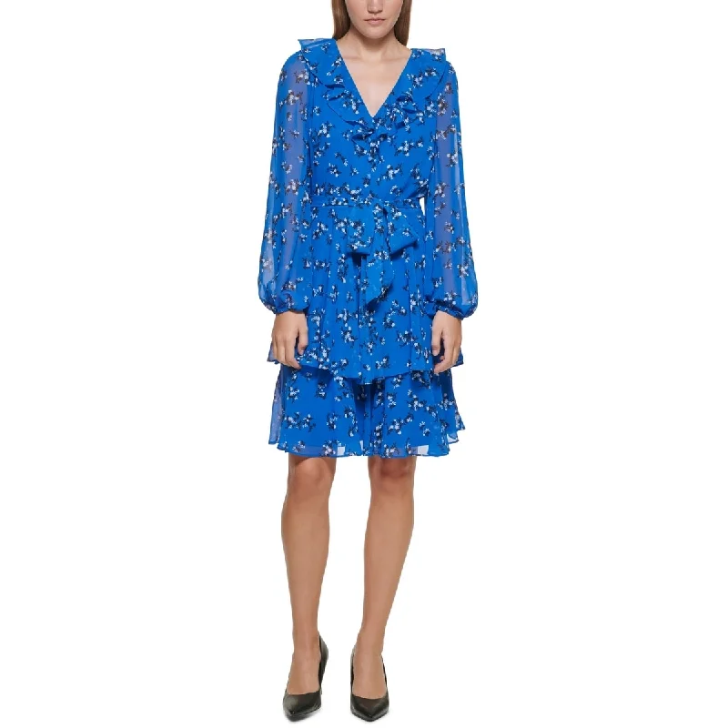 Karl Lagerfeld Paris Women's Ruffled Tiered Dress Blue Size 4