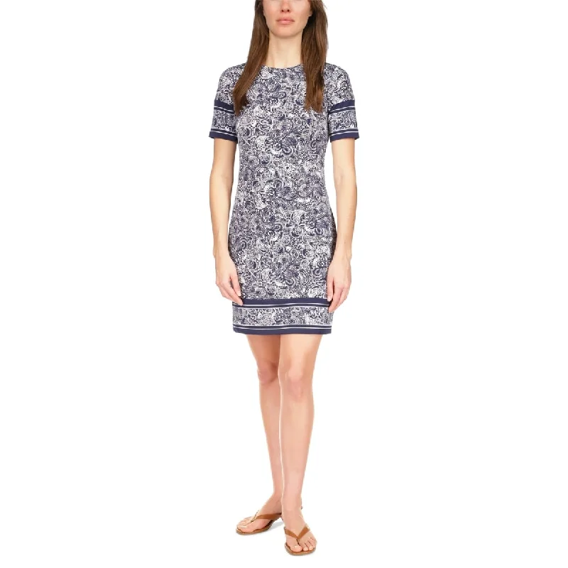 Michael Kors Women's Paisley Print Border Trim Dress Blue Size Medium