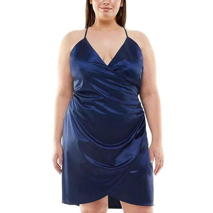 Speechless Women's Satin Faux Wrap Dress Blue Size 18W