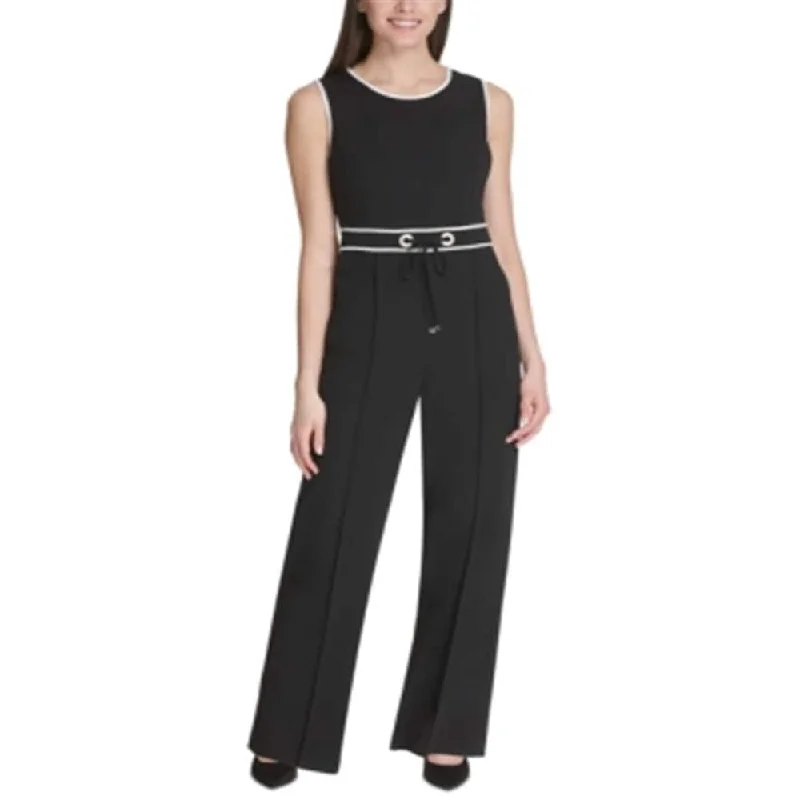 Tommy Hilfiger Women's Piped Tie Waist Jumpsuit Black Size 4