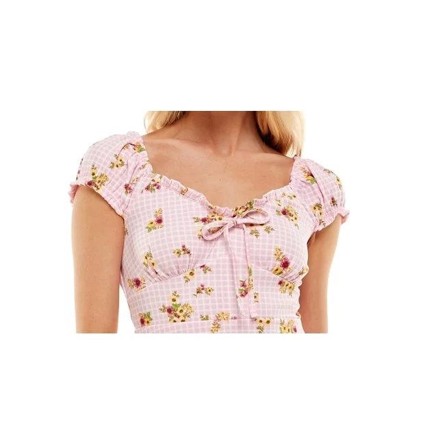 Ultra Flirt Junior's Floral Print Mini Dress Pink Size Large