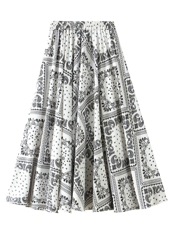 HIGH WAIST SLIM MEDIUM LENGTH PRINTED SKIRT