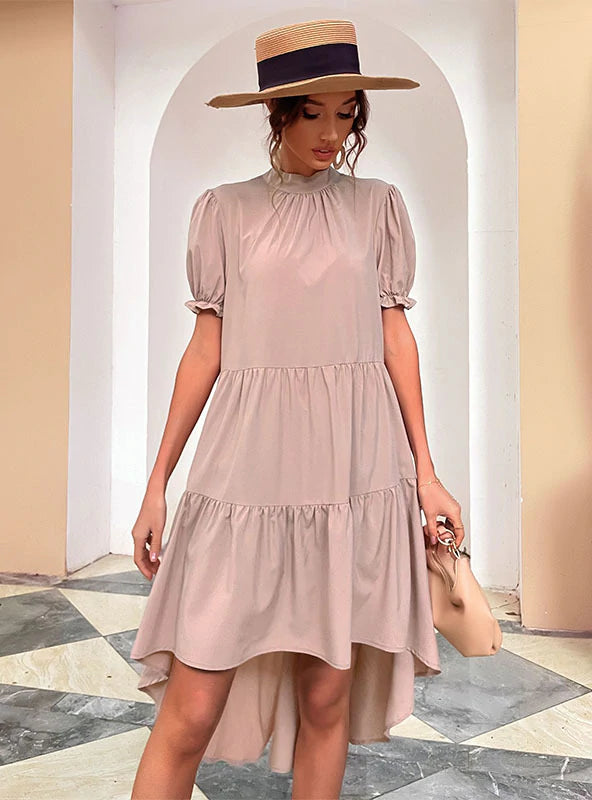 IRREGULAR LOOSE PLEATED HI LO DRESS