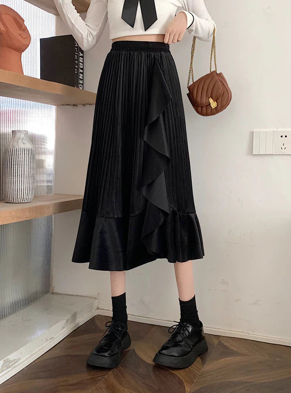 IRREGULAR RUFFLED PLEATED SKIRT