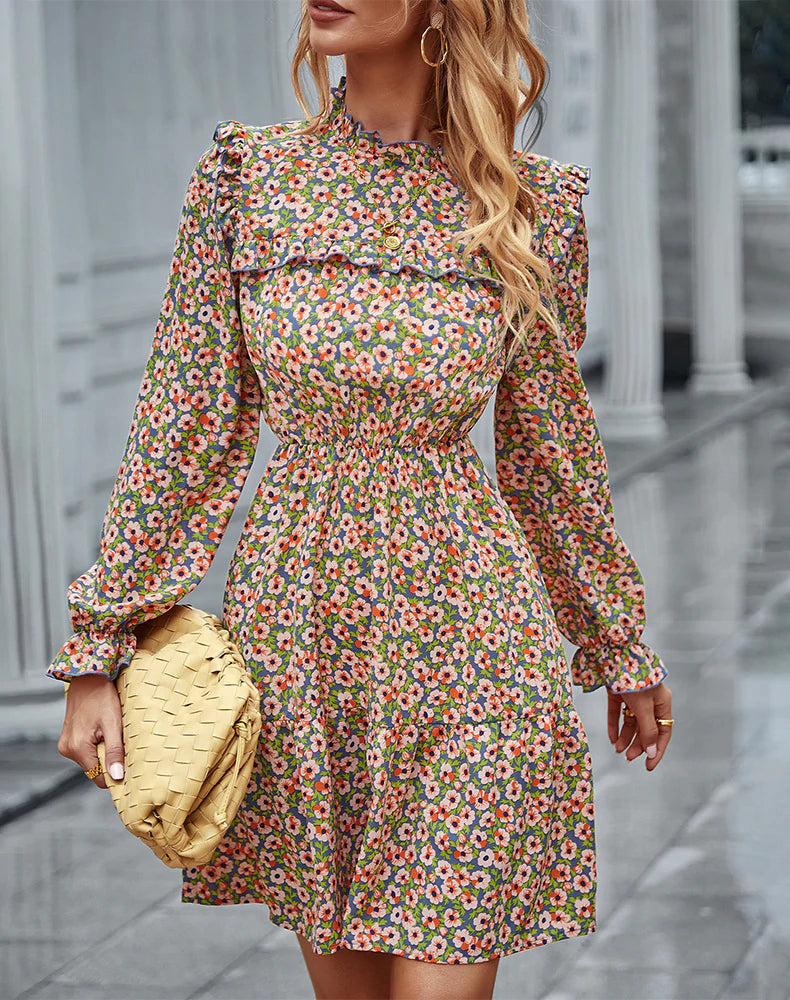 LONG SLEEVE SHORT PRINT DRESS