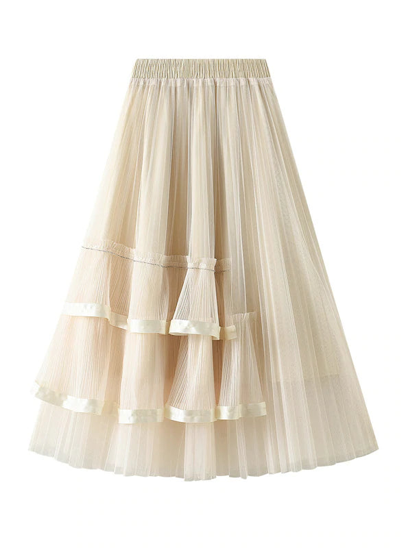 LOTUS LEAF GAUZE PLEATS SKIRT