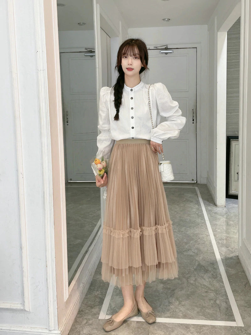 PLEATED GAUZE BOTH SIDES WEAR SKIRTS