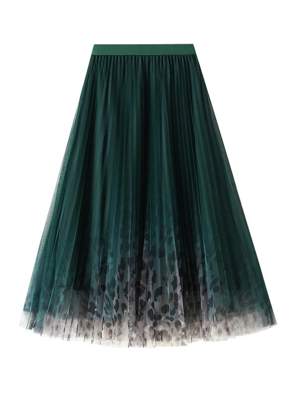 PLEATED LONG RETRO GAUZE SKIRT