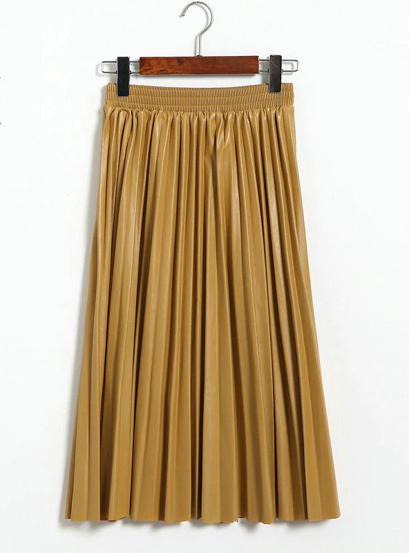 PU PLEATED LEATHER SKIRT