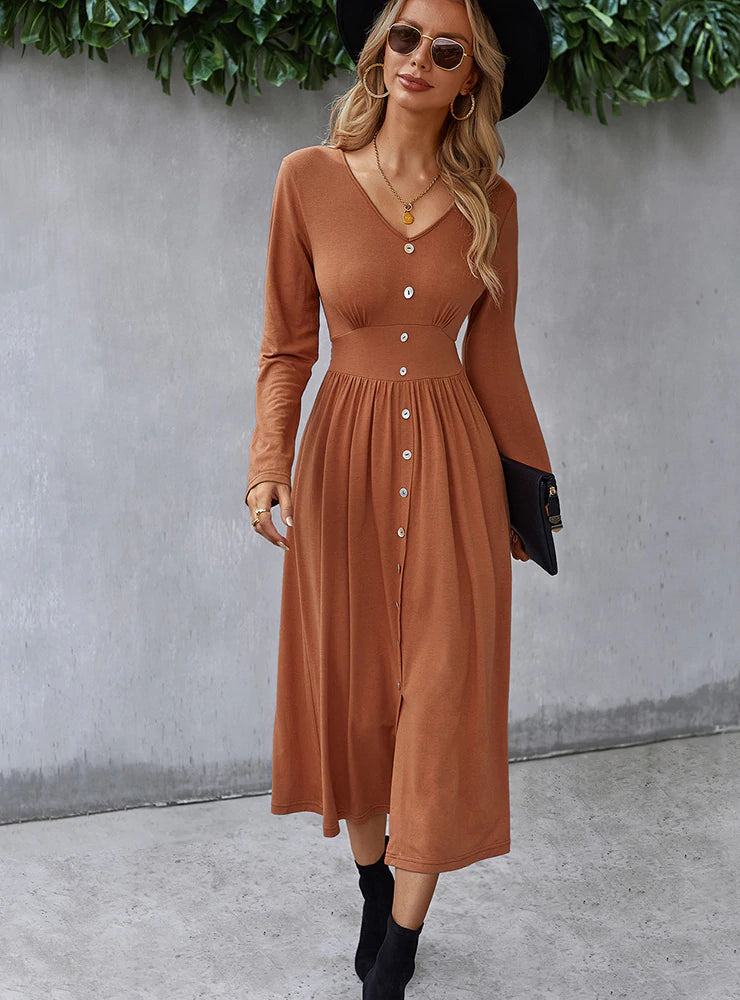 WAIST STRETCH LONG SLEEVE DRESS