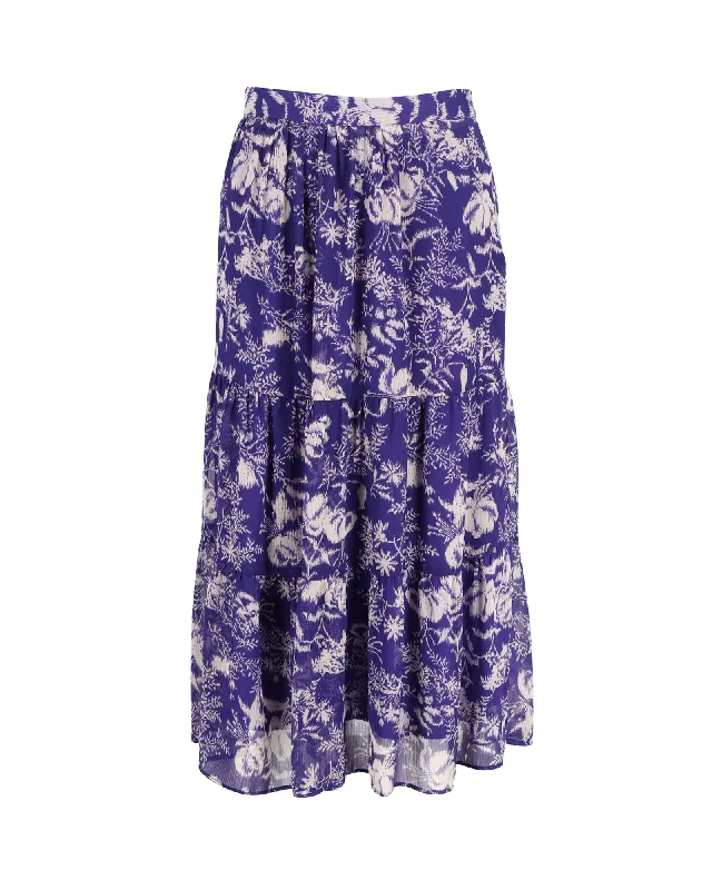 Ba&sh Uria Floral Print Tiered Skirt In Purple Polyester