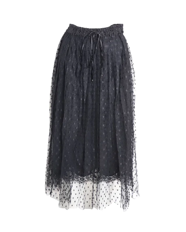 Dolce & Gabbana Tulle Point D'esprit Midi Skirt in Black Polyamide