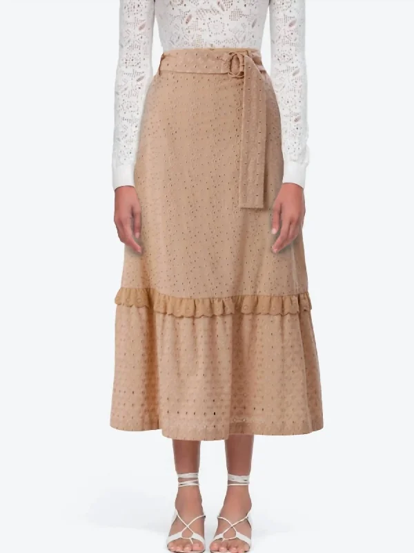 Margaret Eyelet Midi Skirt In Beige