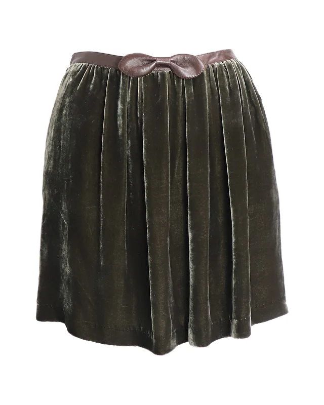 Sandro Paris Velvet Skirt with Bow in Green Viscose