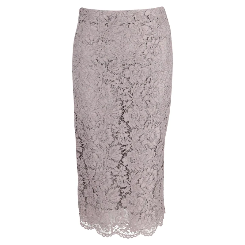 Valentino Lace Midi Skirt in Grey Cotton